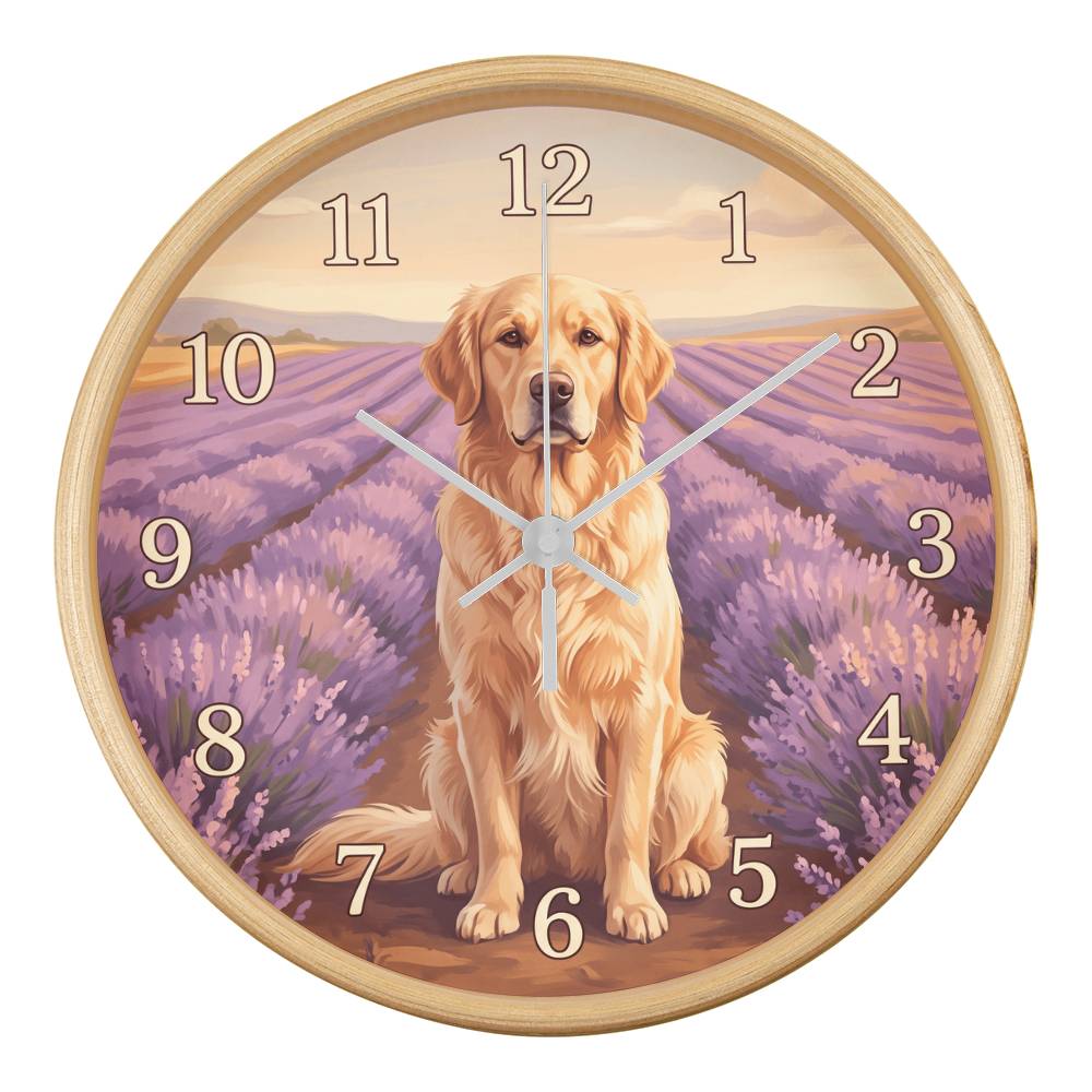 Golden Retriever Wooden Clock – "Lavender Fields" Wall Clock