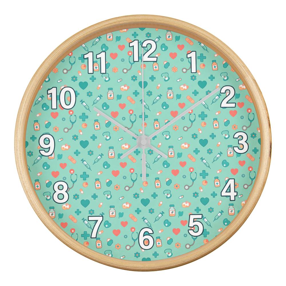 Nurse Wooden Clock – Medical Icons Pattern Wall Clock