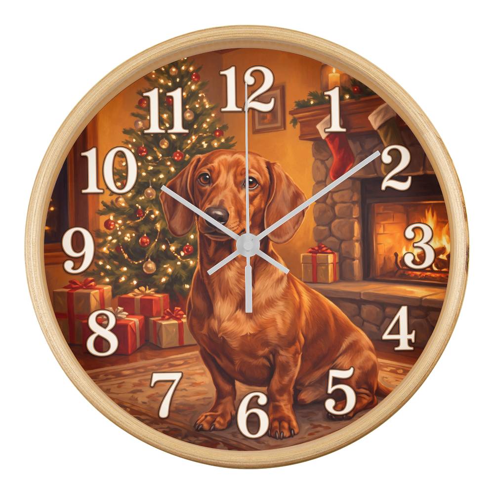 Dachshund Wooden Clock – "Fireside Glow" Red Wall Clock
