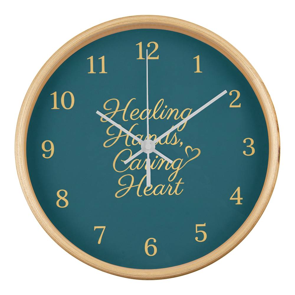 Nurse Wooden Clock – "Healing Hands, Caring Heart" Teal Gold Wall Clock