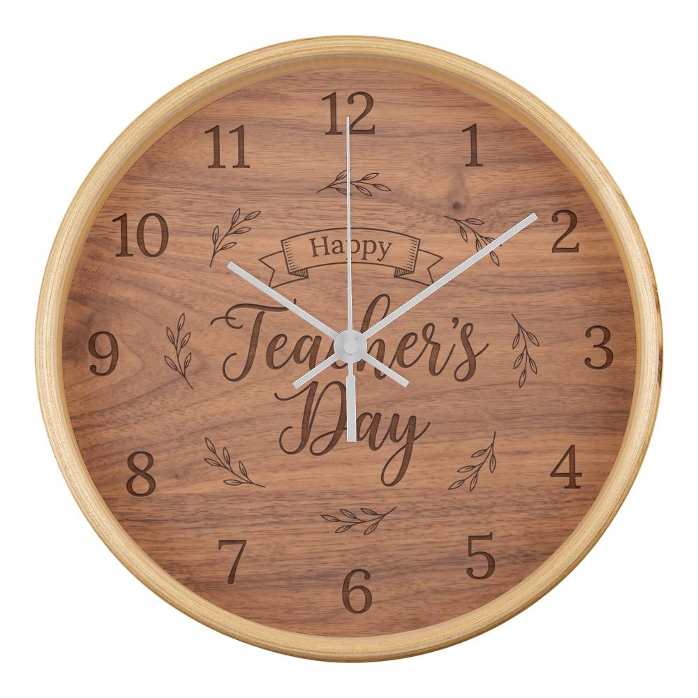 Teacher Wooden Clock – "Happy Teacher’s Day" Engraved Wood Wall Clock