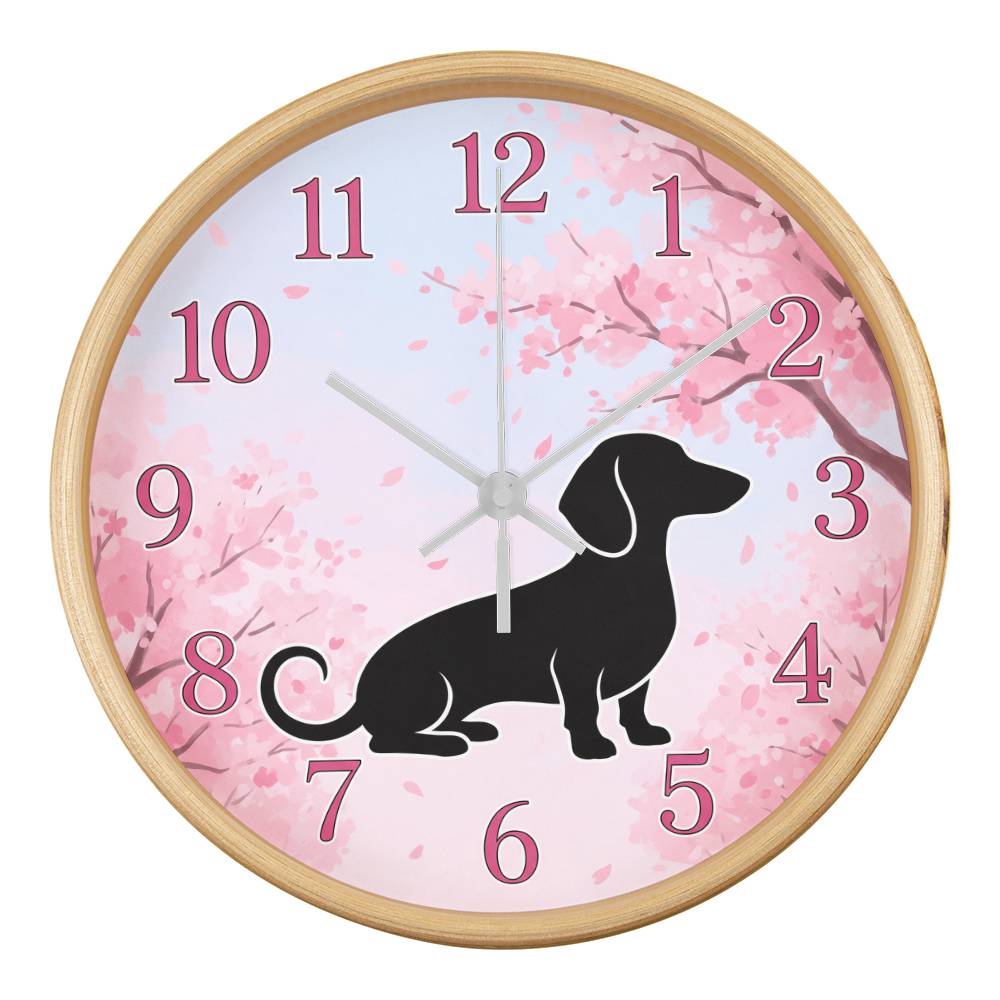 Dachshund Wooden Clock – "Blossom Silhouette" Wall Clock