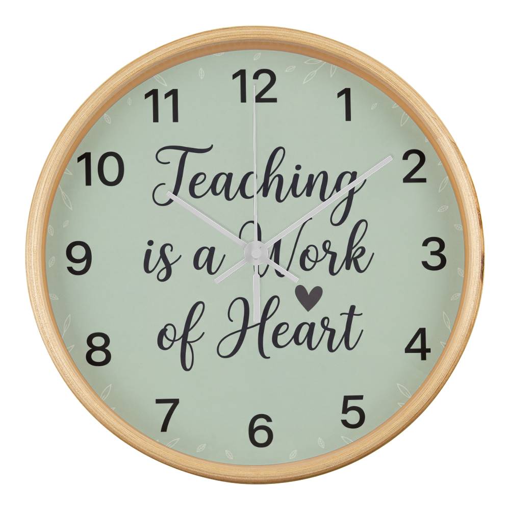 Teacher Wooden Clock – "Teaching is a Work of Heart" Sage Green Wall Clock