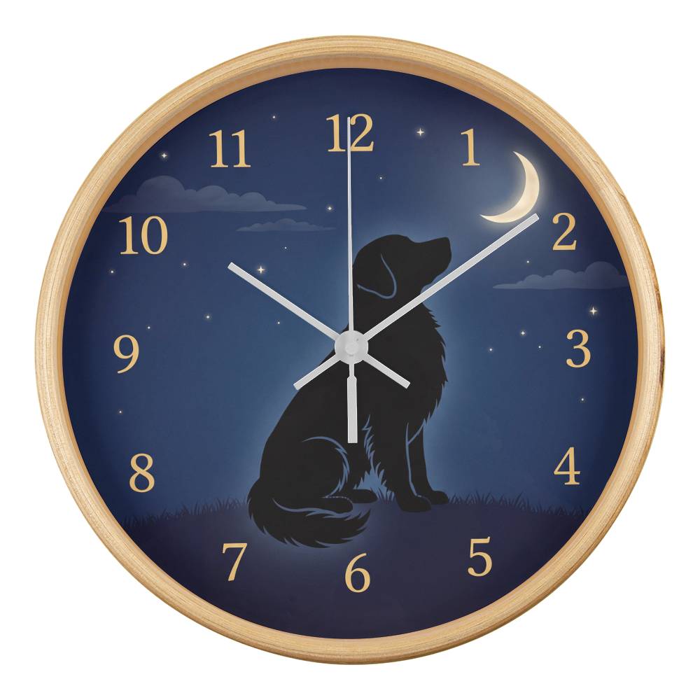 Golden Retriever Wooden Clock – "Crescent Moon Gaze" Wall Clock