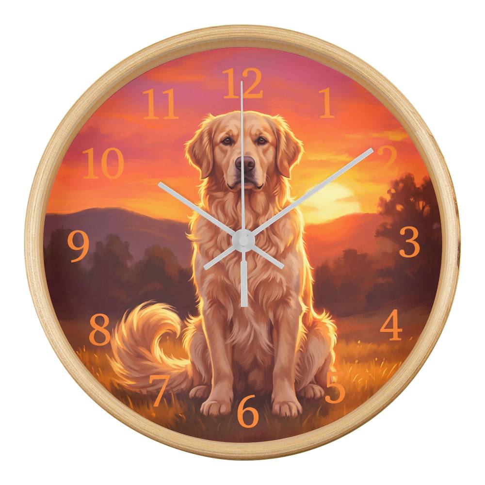 Golden Retriever Wooden Clock – "Sunset Meadow" Wall Clock