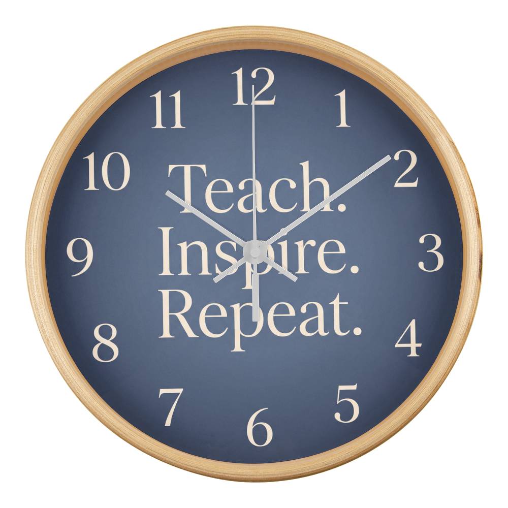 Teacher Wooden Clock – "Teach. Inspire. Repeat." Navy Wall Clock