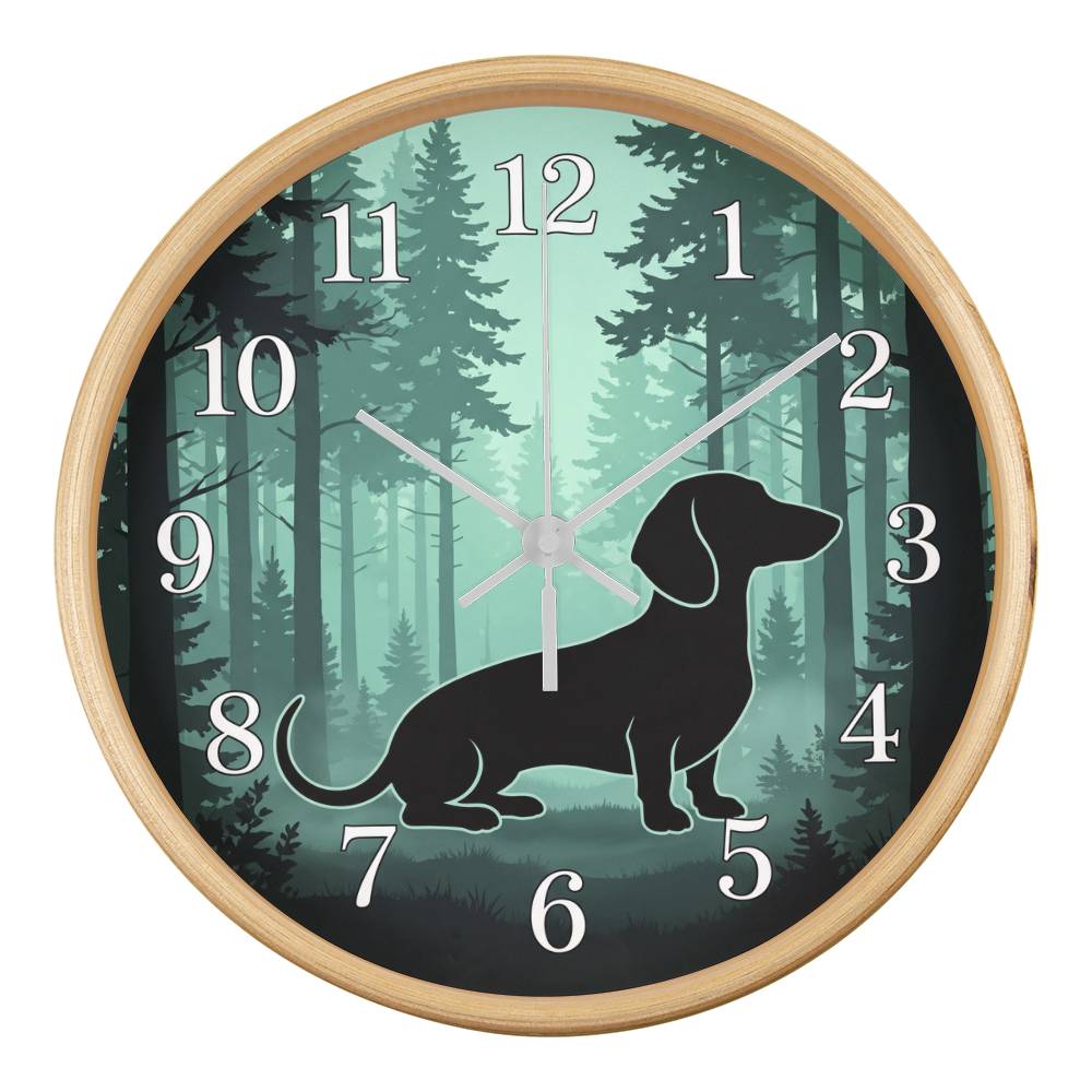 Dachshund Wooden Clock – "Pine Forest Silhouette" Wall Clock