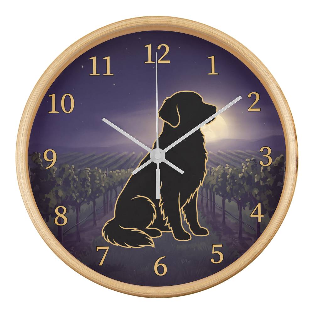 Golden Retriever Wooden Clock – "Vineyard Moonlight" Wall Clock