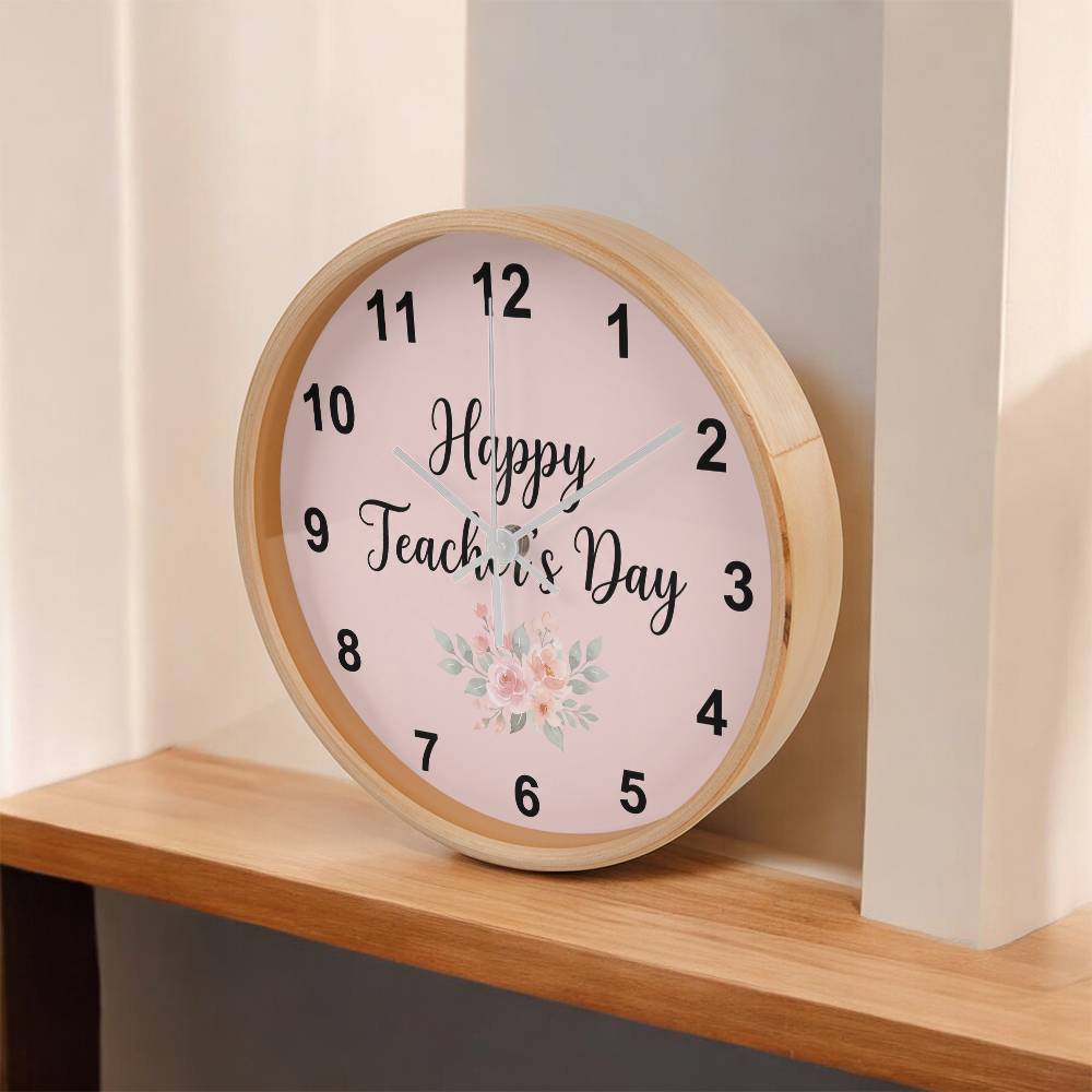 Teacher Wooden Clock – "Happy Teacher’s Day" Floral Wall Clock Gift