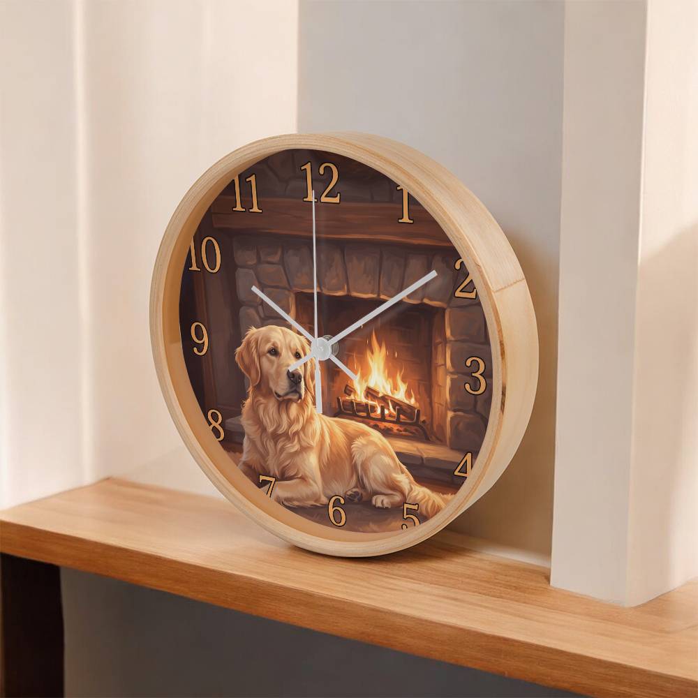 Golden Retriever Wooden Clock – "Hearthside Rest" Wall Clock