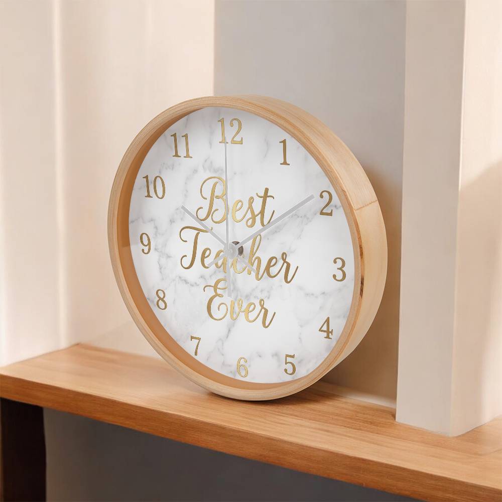 Teacher Wooden Clock – "Best Teacher Ever" Marble Gold Wall Clock