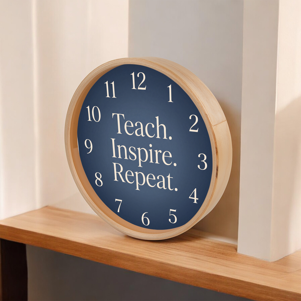 Teacher Wooden Clock – "Teach. Inspire. Repeat." Navy Wall Clock