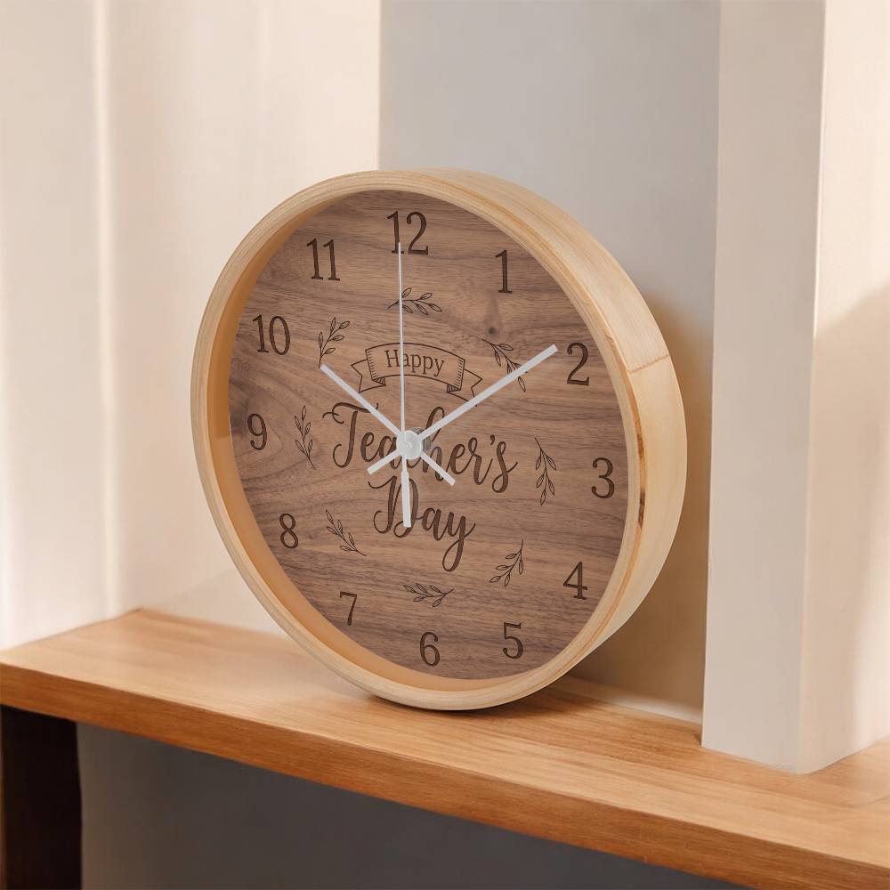 Teacher Wooden Clock – "Happy Teacher’s Day" Engraved Wood Wall Clock