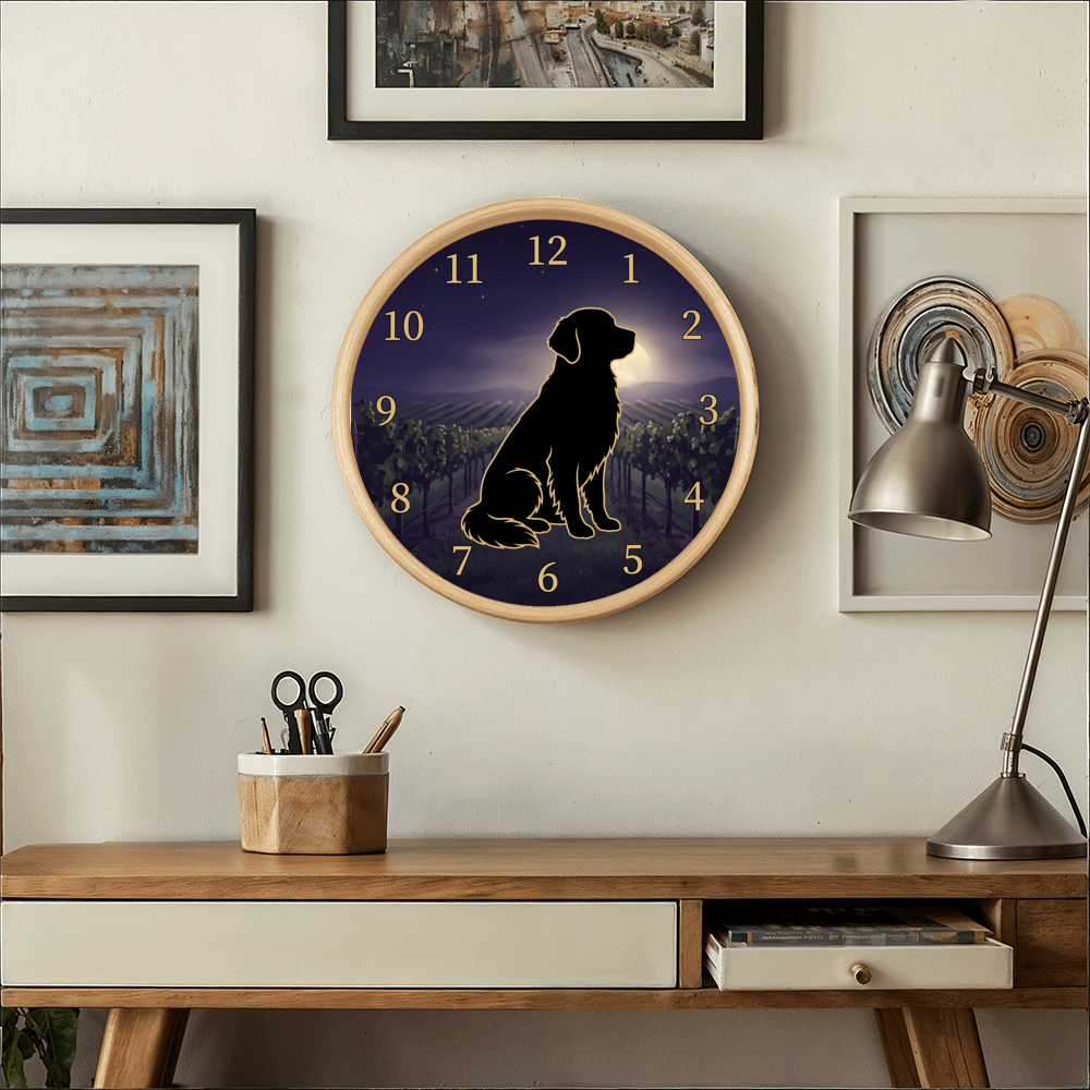 Golden Retriever Wooden Clock – "Vineyard Moonlight" Wall Clock