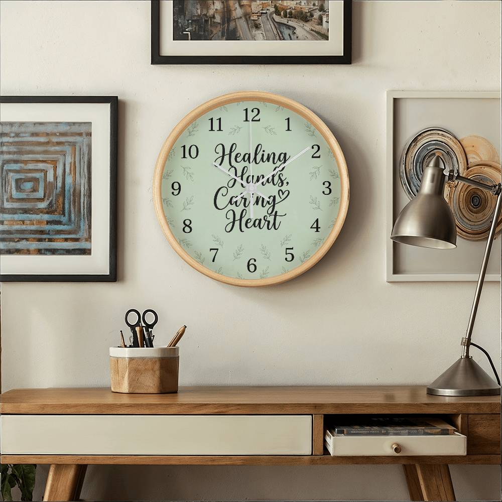 Nurse Wooden Clock – Healing Hands Caring Heart Green Wall Clock