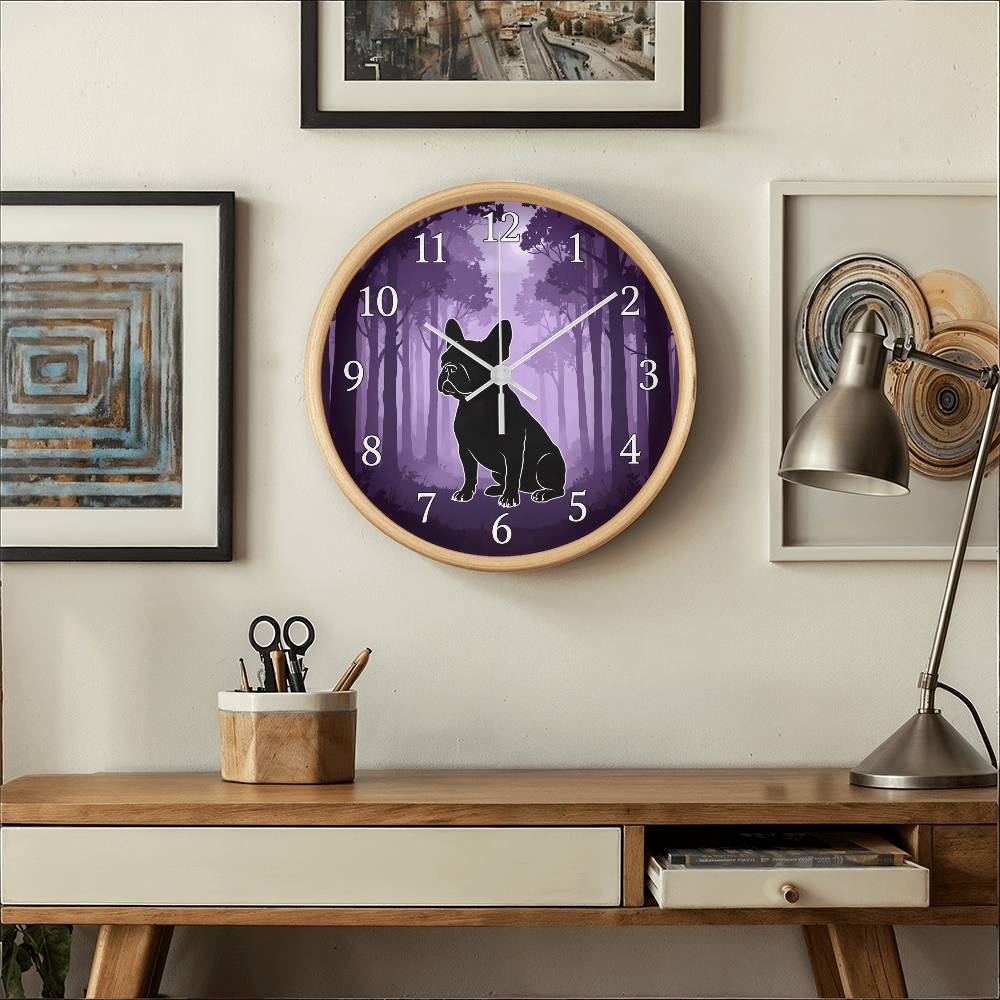 French Bulldog Wooden Clock – "Purple Forest Silhouette" Wall Clock