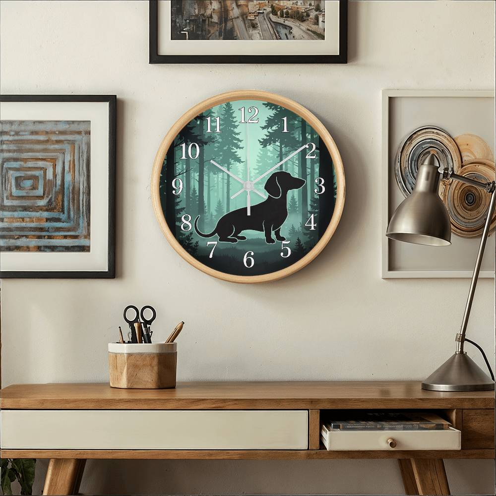 Dachshund Wooden Clock – "Pine Forest Silhouette" Wall Clock
