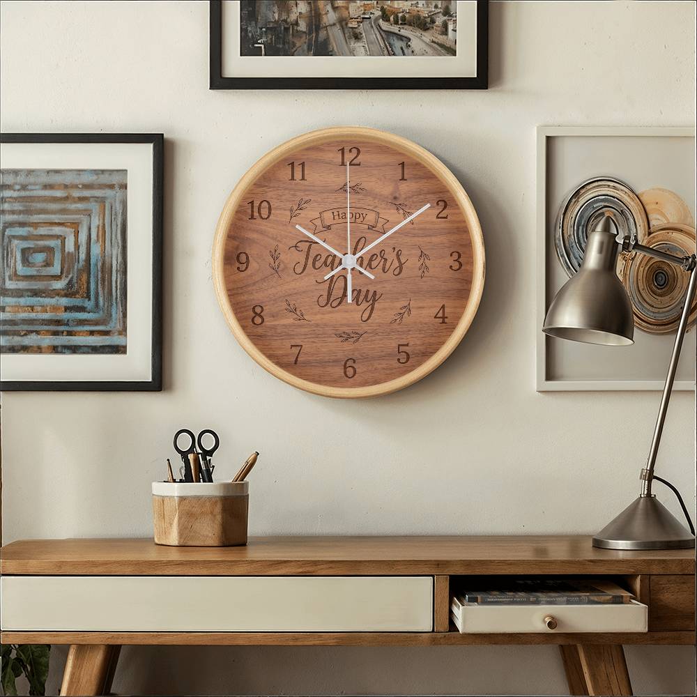 Teacher Wooden Clock – "Happy Teacher’s Day" Engraved Wood Wall Clock