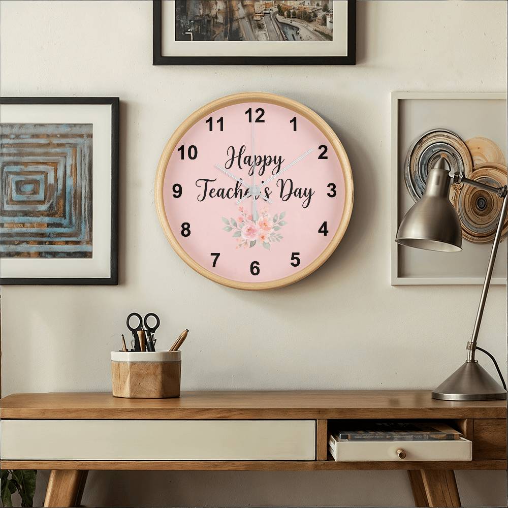 Teacher Wooden Clock – "Happy Teacher’s Day" Floral Wall Clock Gift