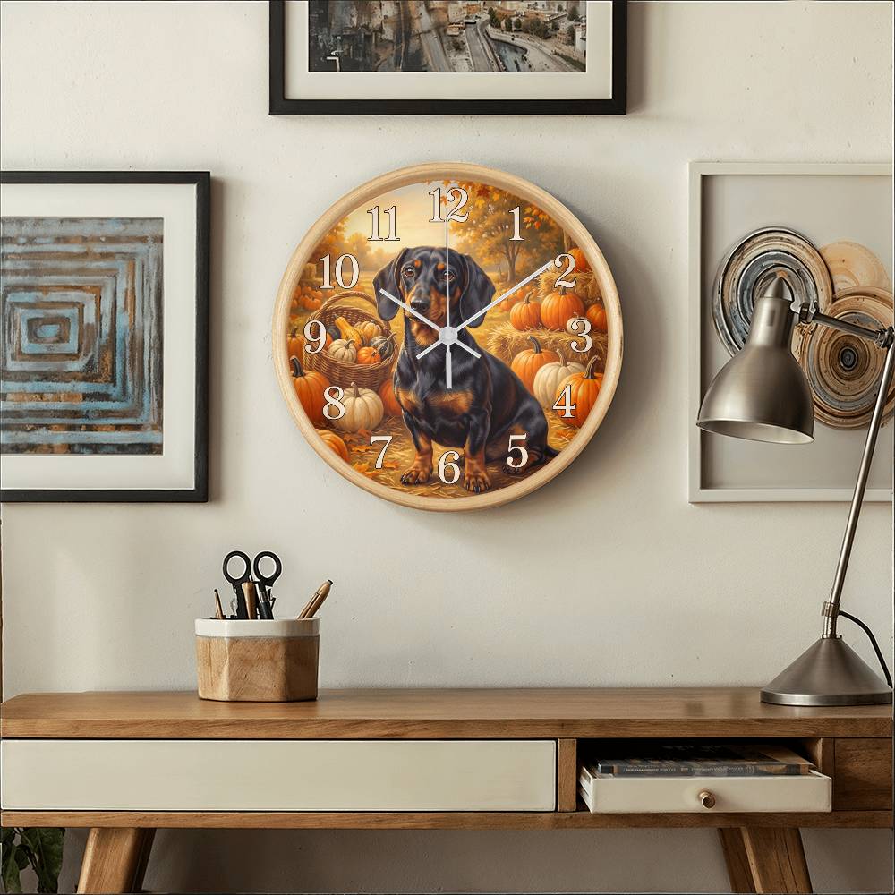 Dachshund Wooden Clock – "Pumpkin Patch" Wall Clock