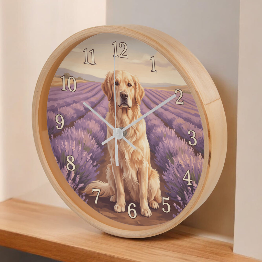 Golden Retriever Wooden Clock – "Lavender Fields" Wall Clock