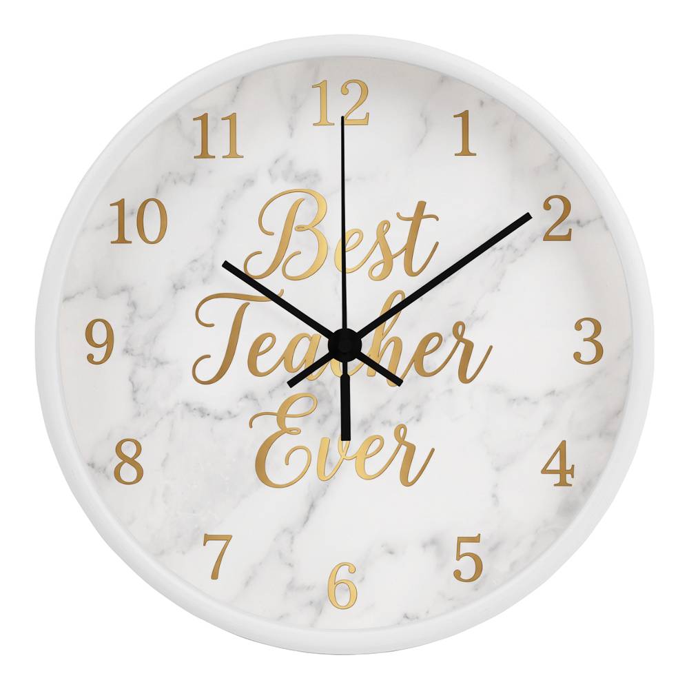 Teacher Wooden Clock – "Best Teacher Ever" Marble Gold Wall Clock
