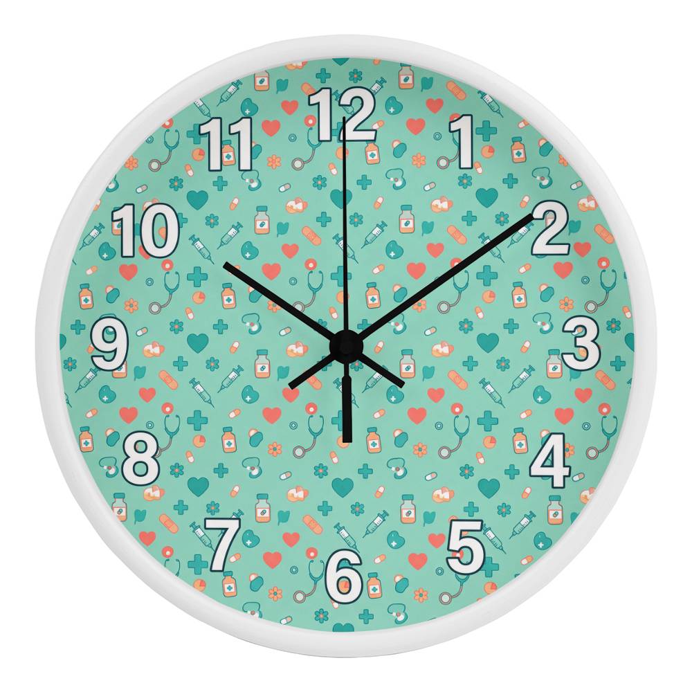 Nurse Wooden Clock – Medical Icons Pattern Wall Clock