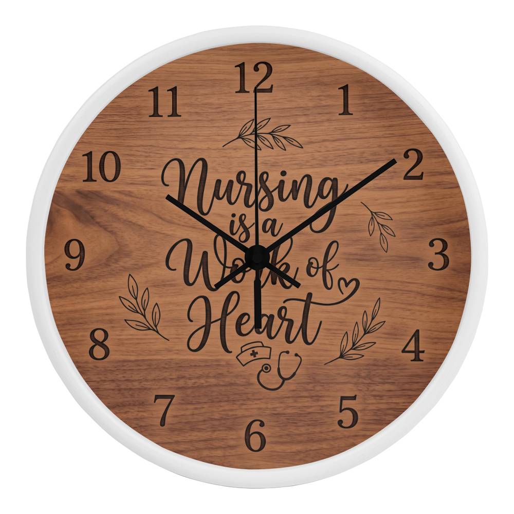 Nurse Wooden Clock – "Nursing is a Work of Heart" Wood Wall Clock