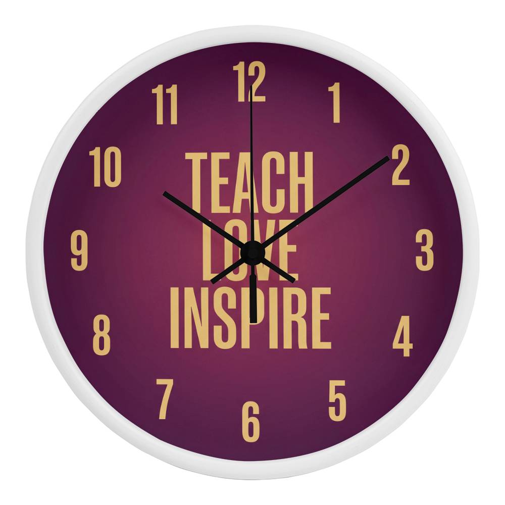 Teacher Wooden Clock – "Teach Love Inspire" Bold Gold Wall Clock