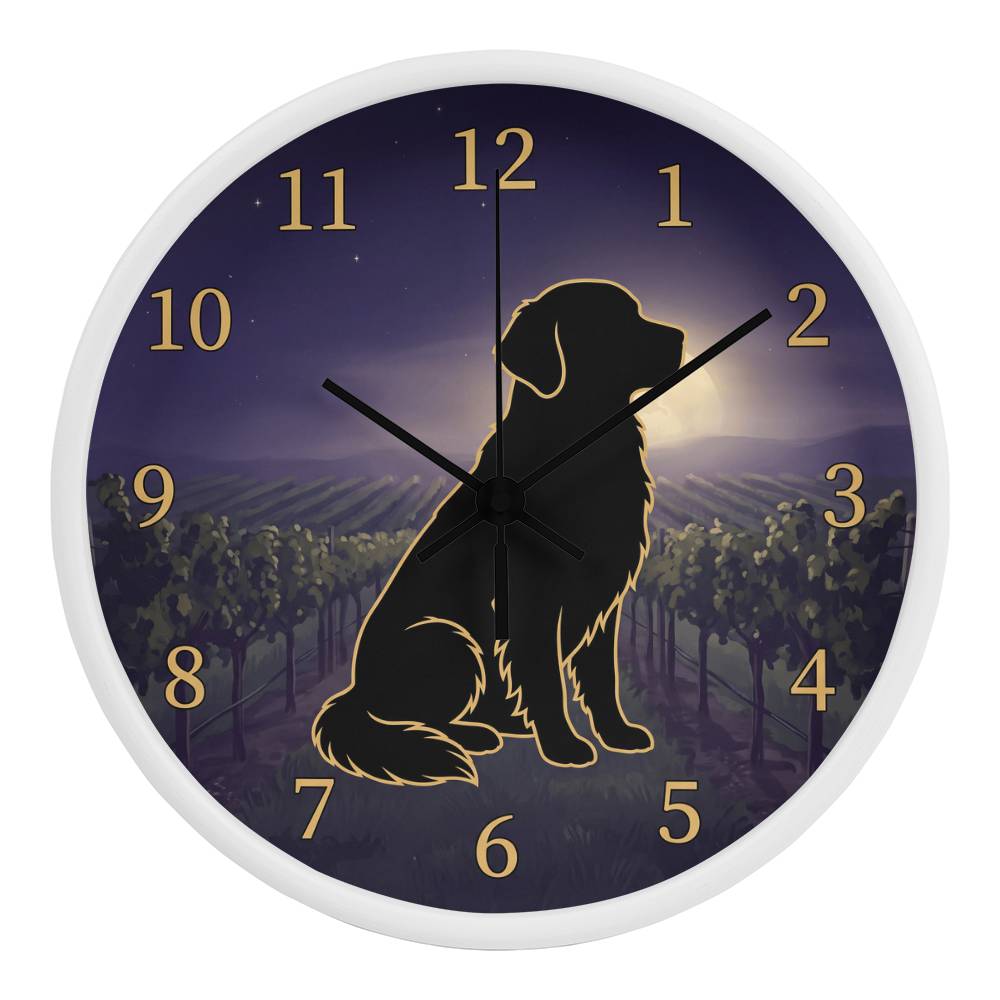 Golden Retriever Wooden Clock – "Vineyard Moonlight" Wall Clock