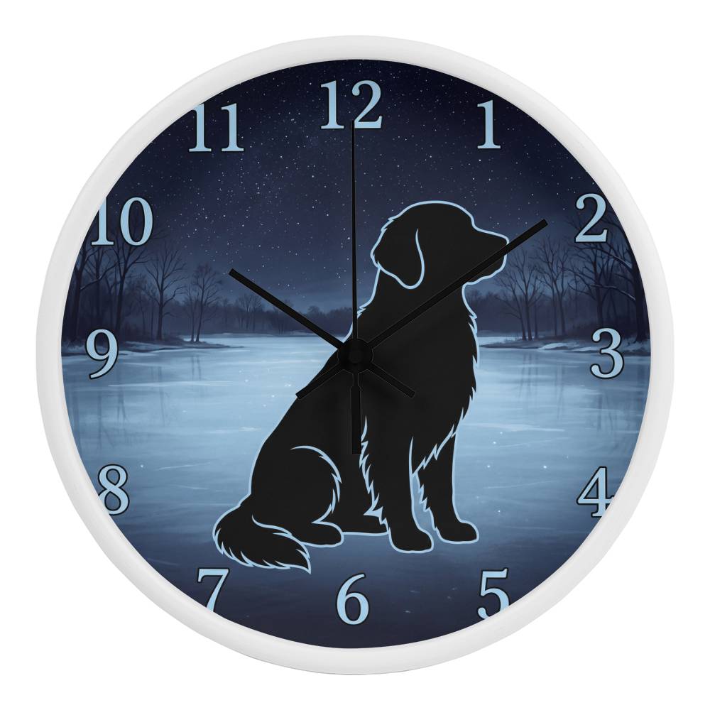 Golden Retriever Wooden Clock – "Frozen Lake Silhouette" Wall Clock
