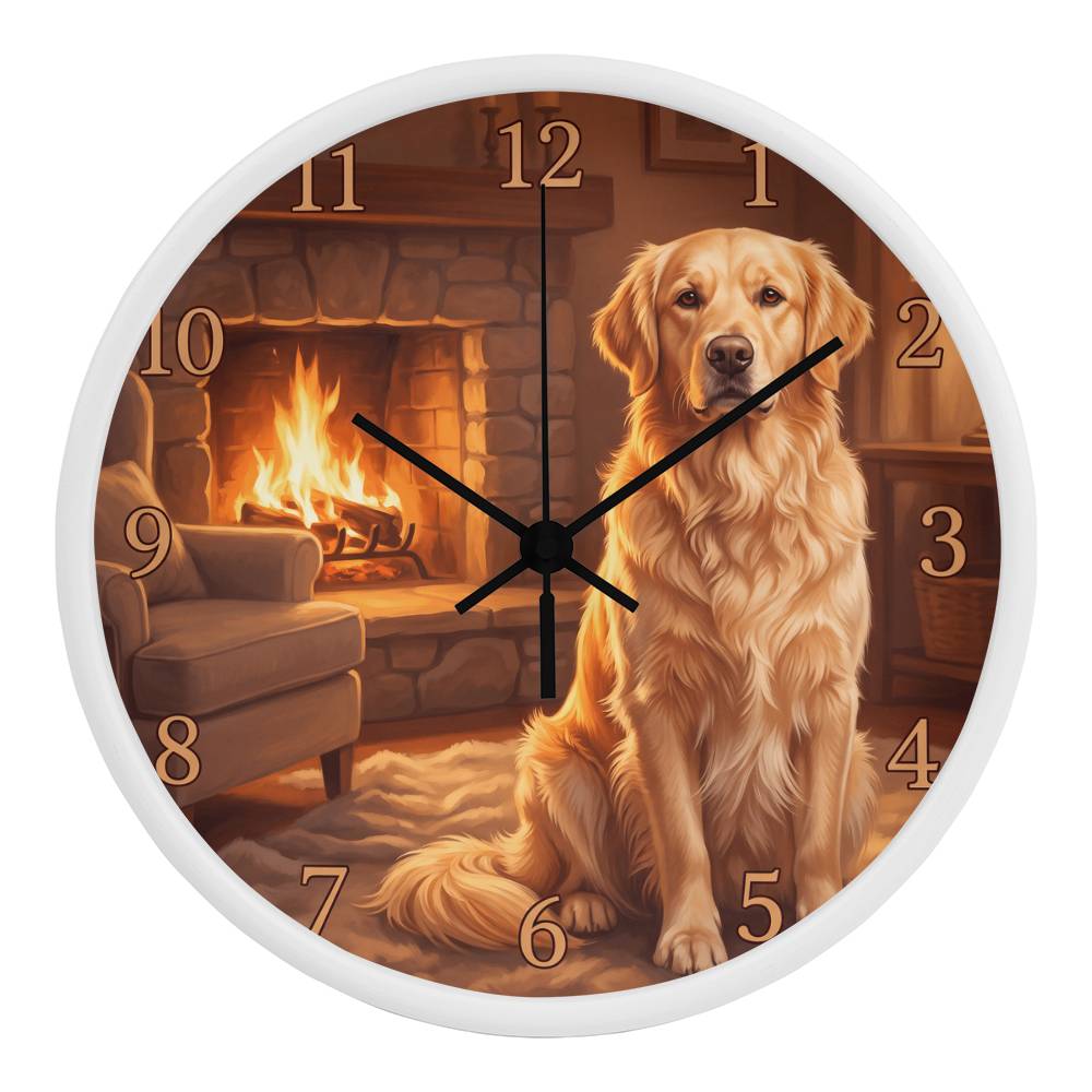 Golden Retriever Wooden Clock – "Cozy Fireside" Wall Clock