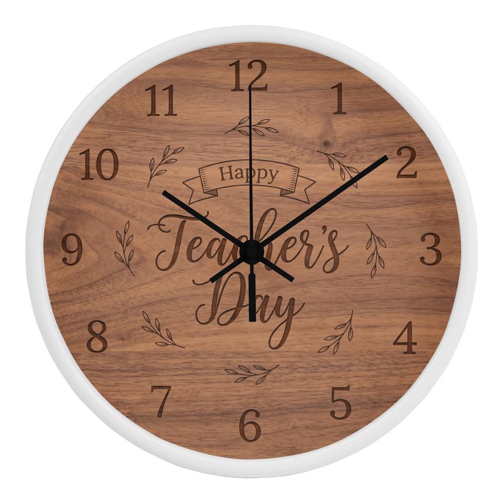 Teacher Wooden Clock – "Happy Teacher’s Day" Engraved Wood Wall Clock