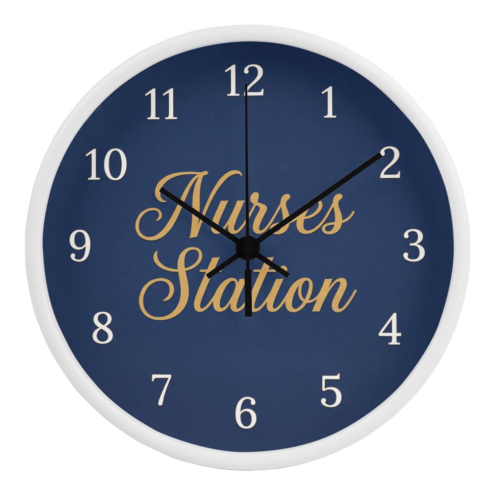 Nurse Wooden Clock – "Nurses Station" Navy Gold Wall Clock