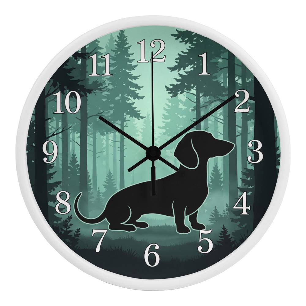 Dachshund Wooden Clock – "Pine Forest Silhouette" Wall Clock