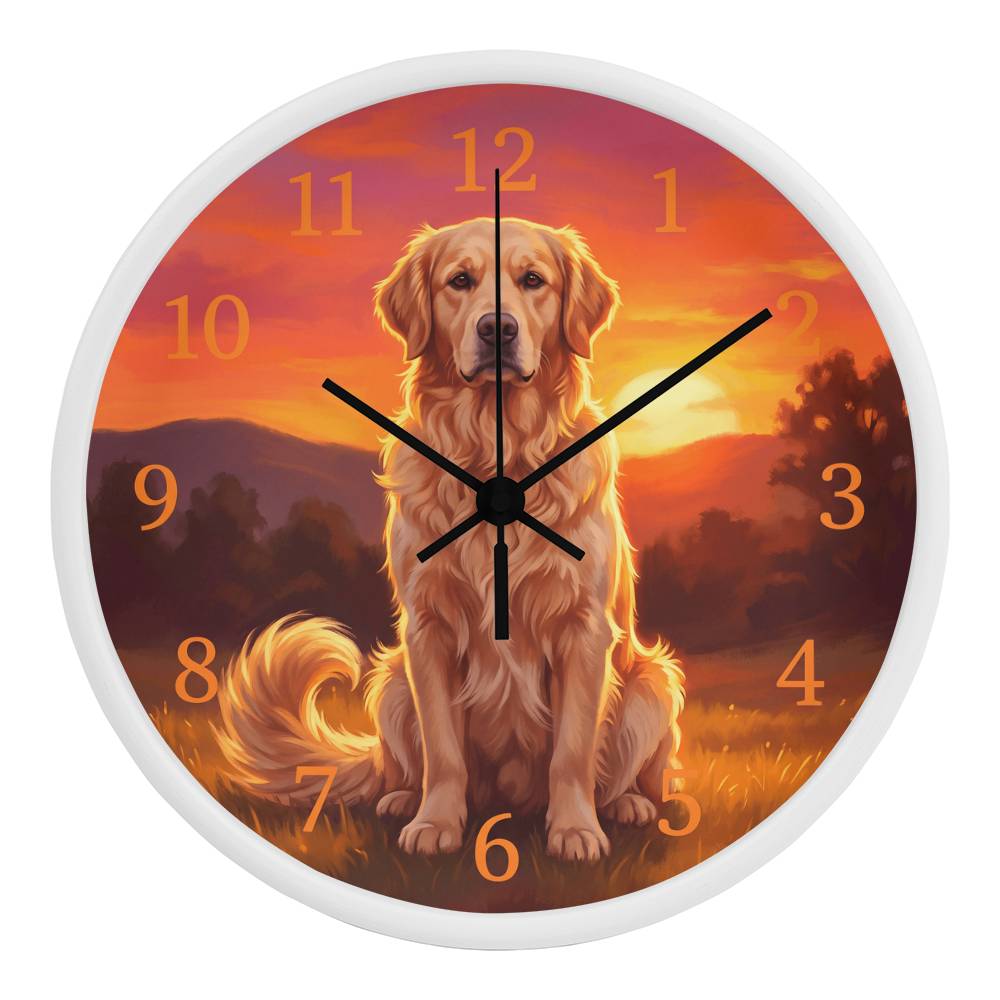 Golden Retriever Wooden Clock – "Sunset Meadow" Wall Clock