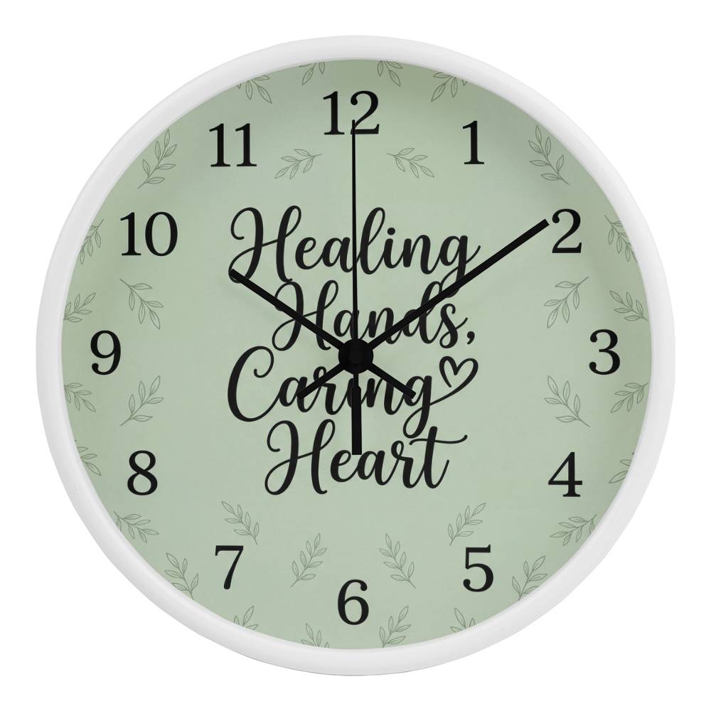 Nurse Wooden Clock – Healing Hands Caring Heart Green Wall Clock