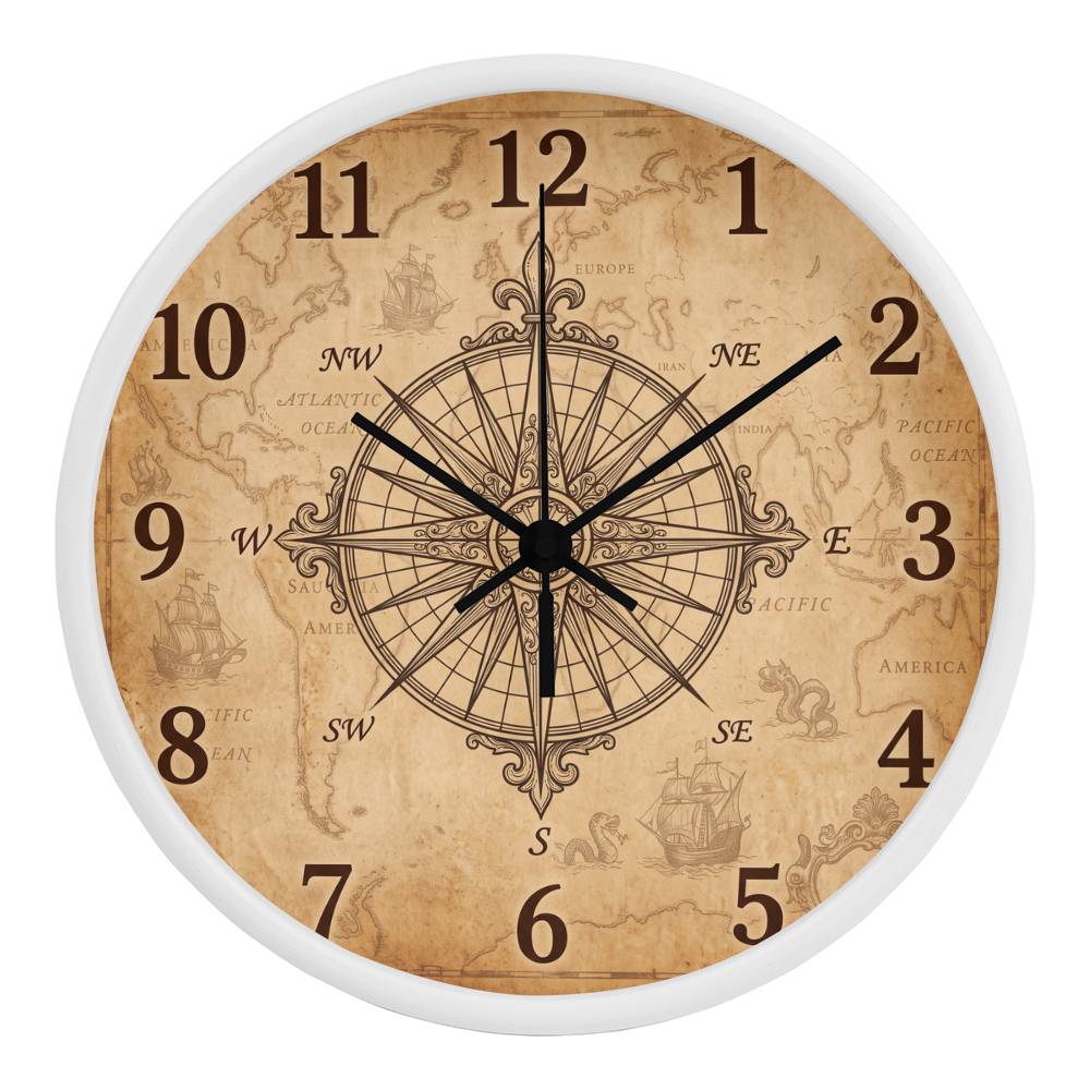 Teacher Wooden Clock – Vintage Compass Map Wall Clock
