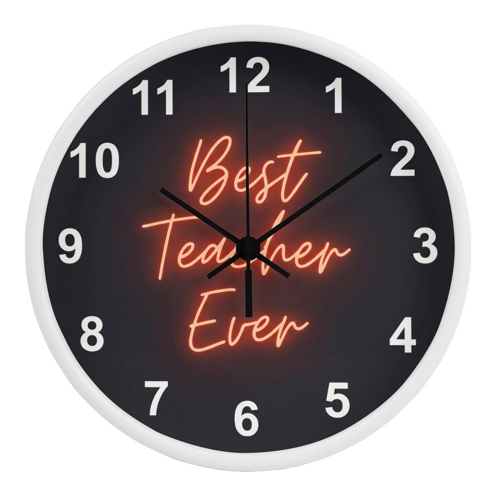 Teacher Wooden Clock – "Best Teacher Ever" Neon Wall Clock