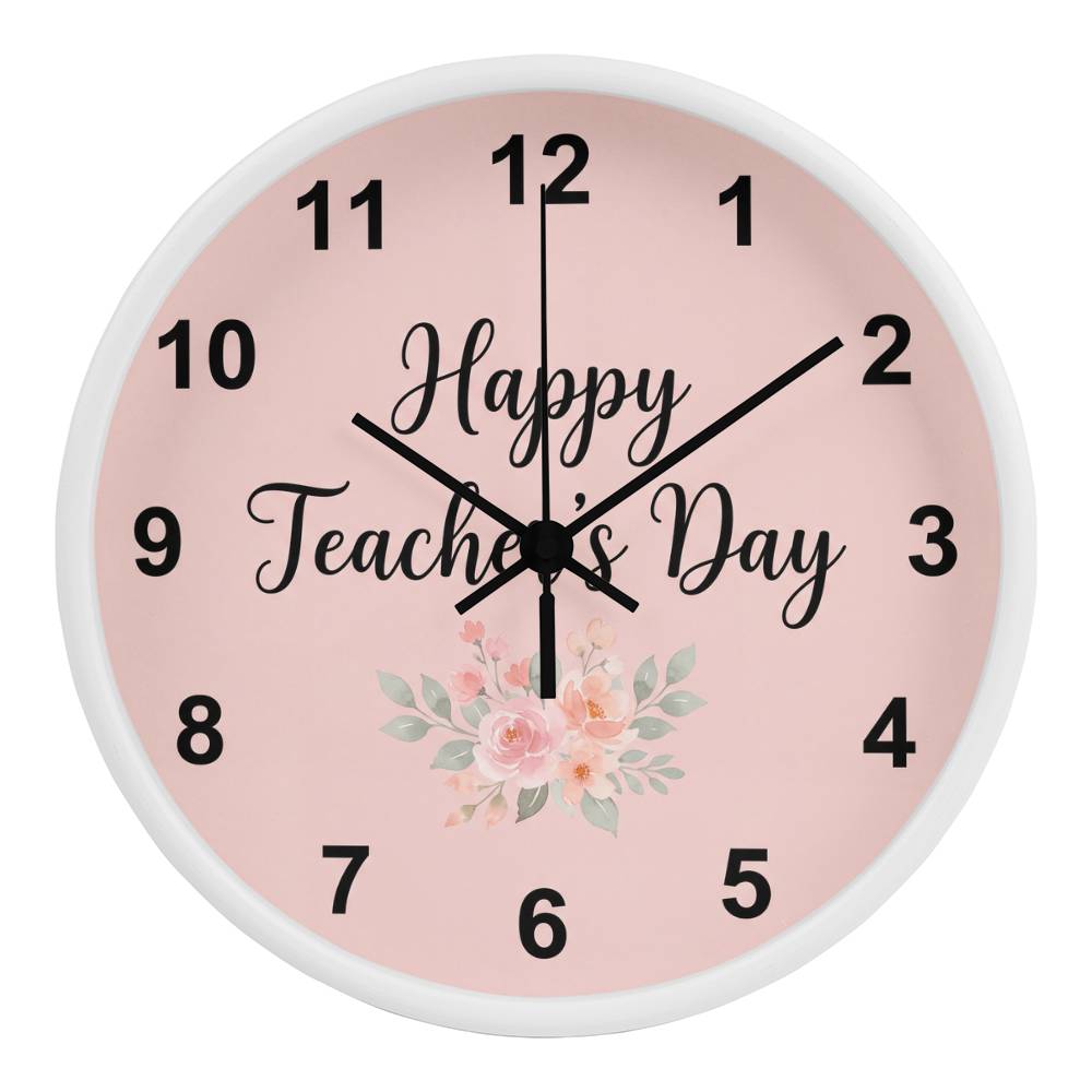 Teacher Wooden Clock – "Happy Teacher’s Day" Floral Wall Clock Gift