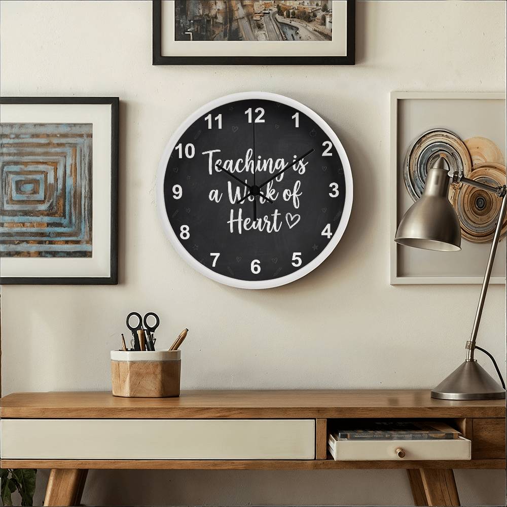 Teacher Wooden Clock – "Teaching is a Work of Heart" Chalkboard Wall Clock