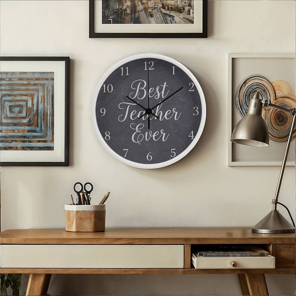 Teacher Wooden Clock – "Best Teacher Ever" Slate Wall Clock