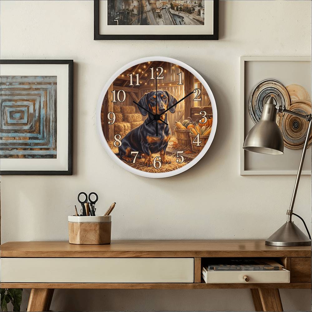 Dachshund Wooden Clock – "Rustic Barn" Wall Clock