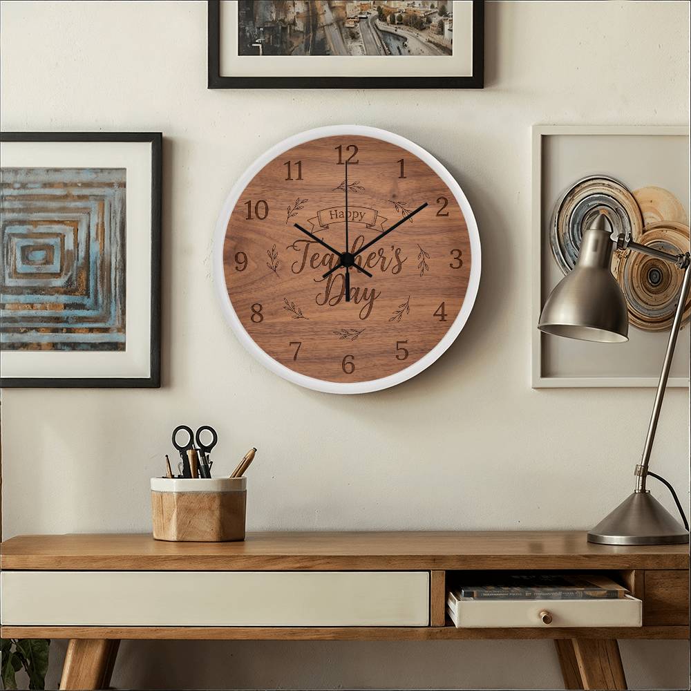 Teacher Wooden Clock – "Happy Teacher’s Day" Engraved Wood Wall Clock