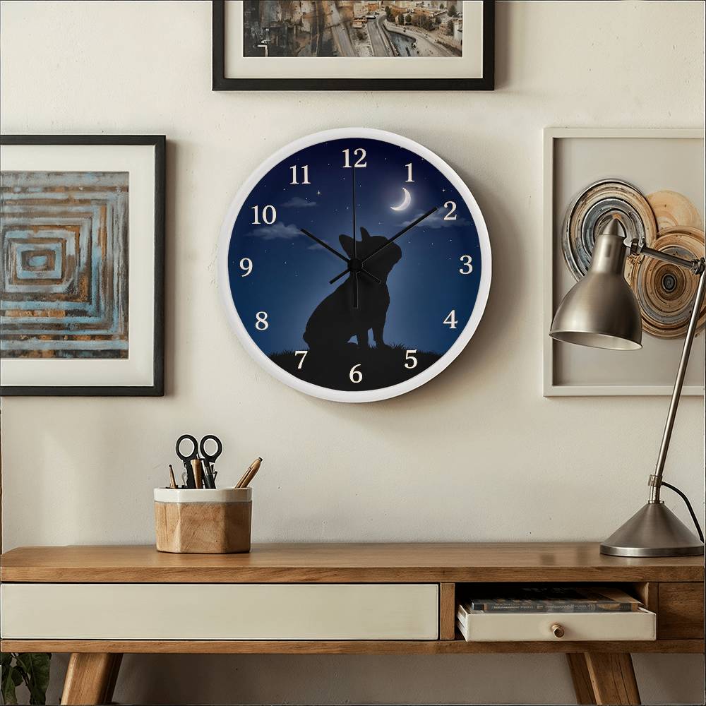 French Bulldog Wooden Clock – "Moonlit Gaze" Silhouette Wall Clock
