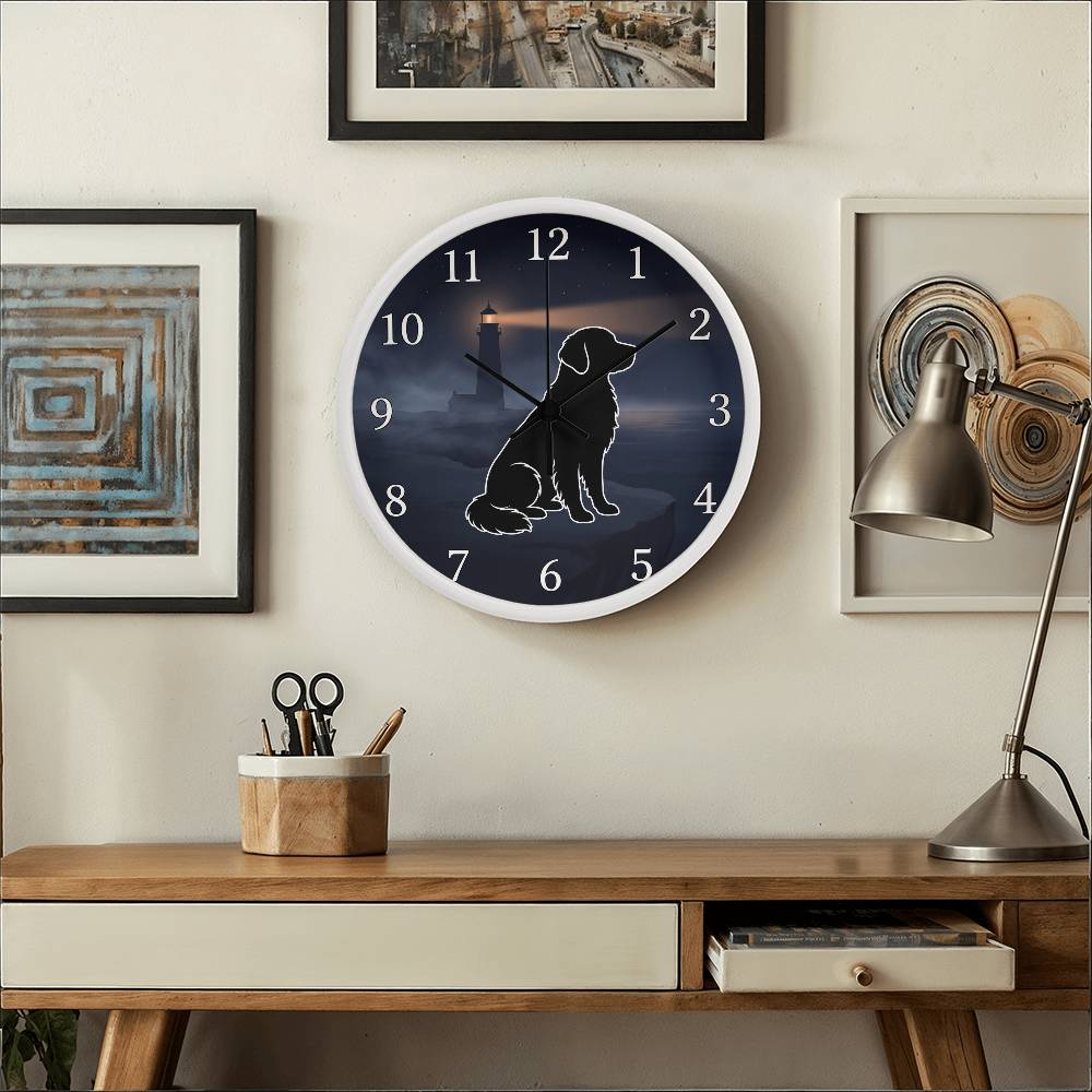 Golden Retriever Wooden Clock – "Cliffside Silhouette" Wall Clock