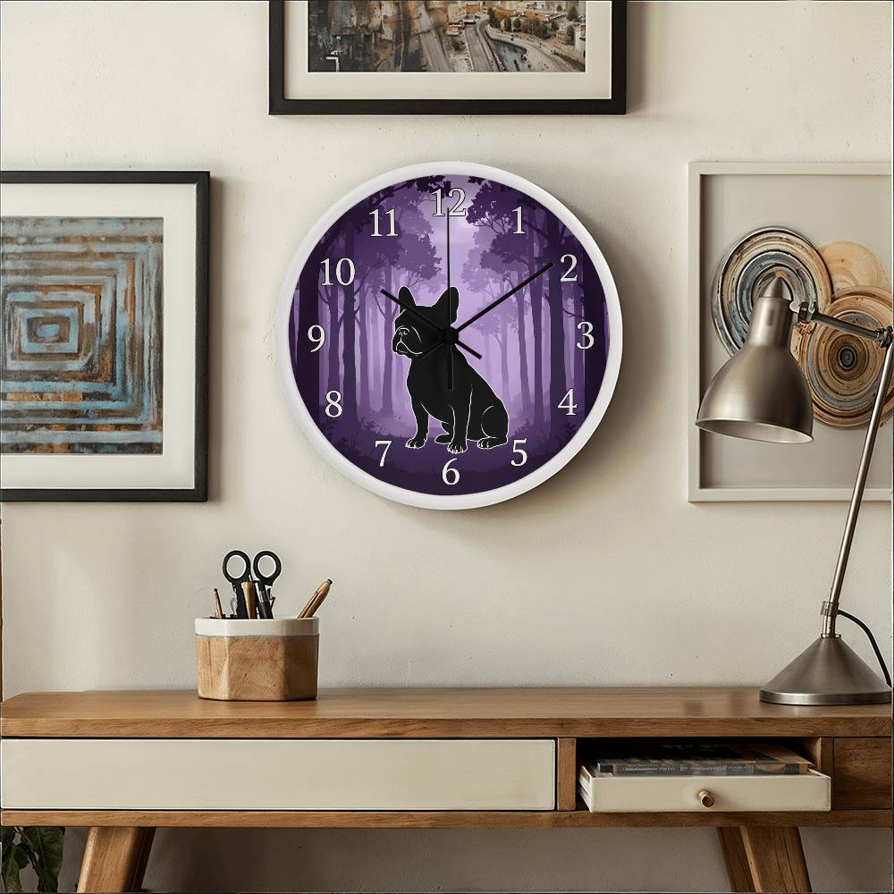 French Bulldog Wooden Clock – "Purple Forest Silhouette" Wall Clock