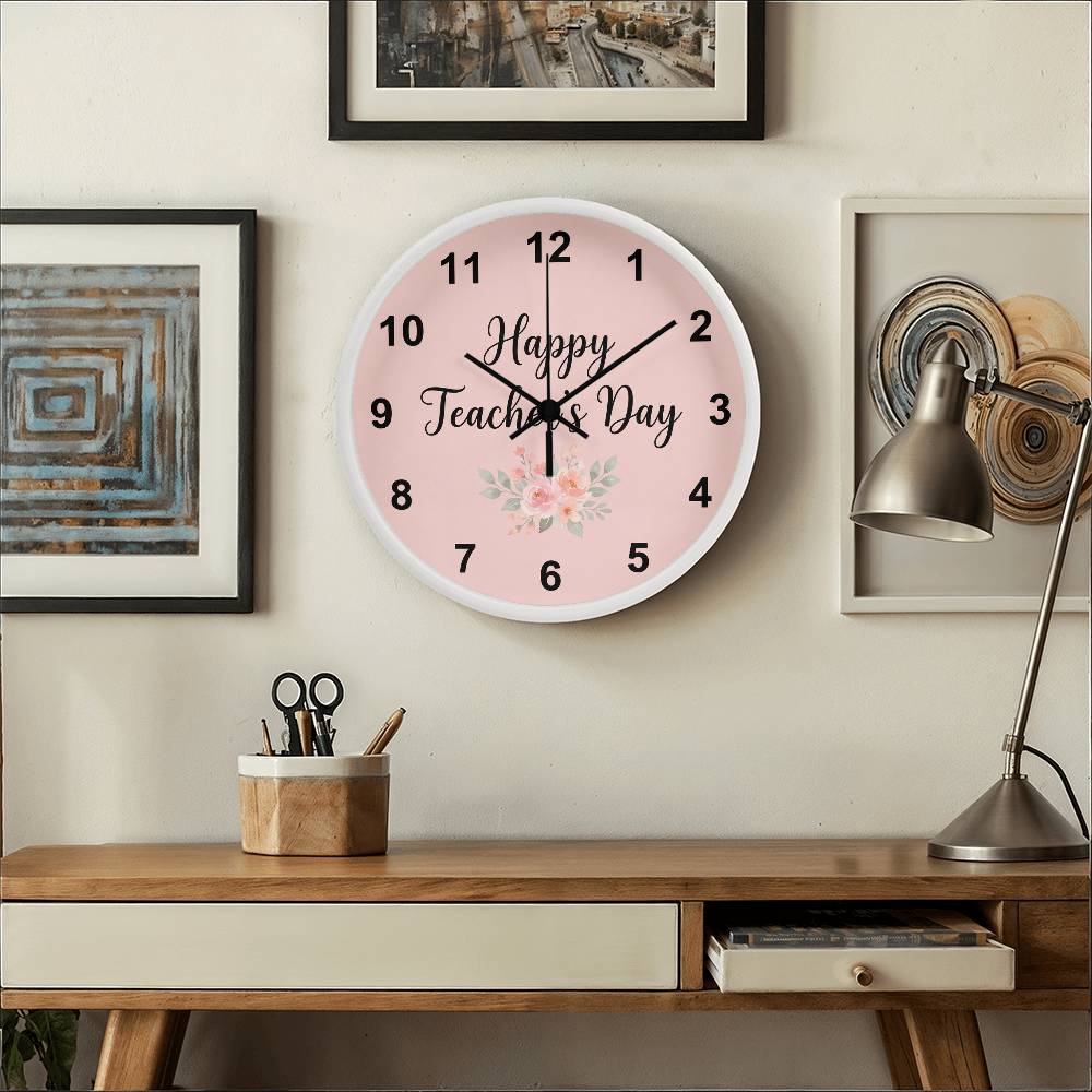 Teacher Wooden Clock – "Happy Teacher’s Day" Floral Wall Clock Gift