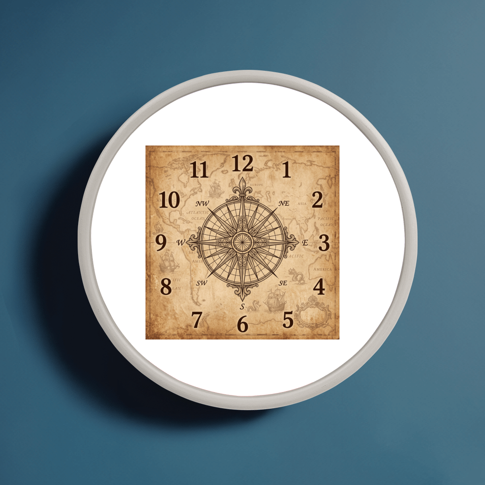 Teacher Wooden Clock – Vintage Compass Map Wall Clock