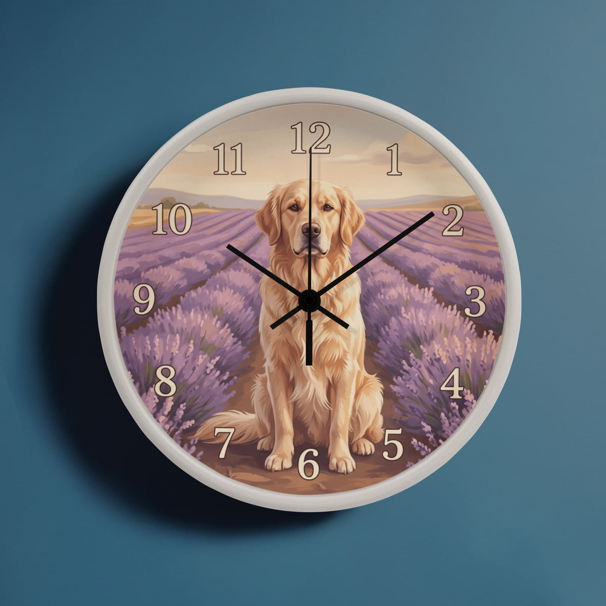 Golden Retriever Wooden Clock – "Lavender Fields" Wall Clock